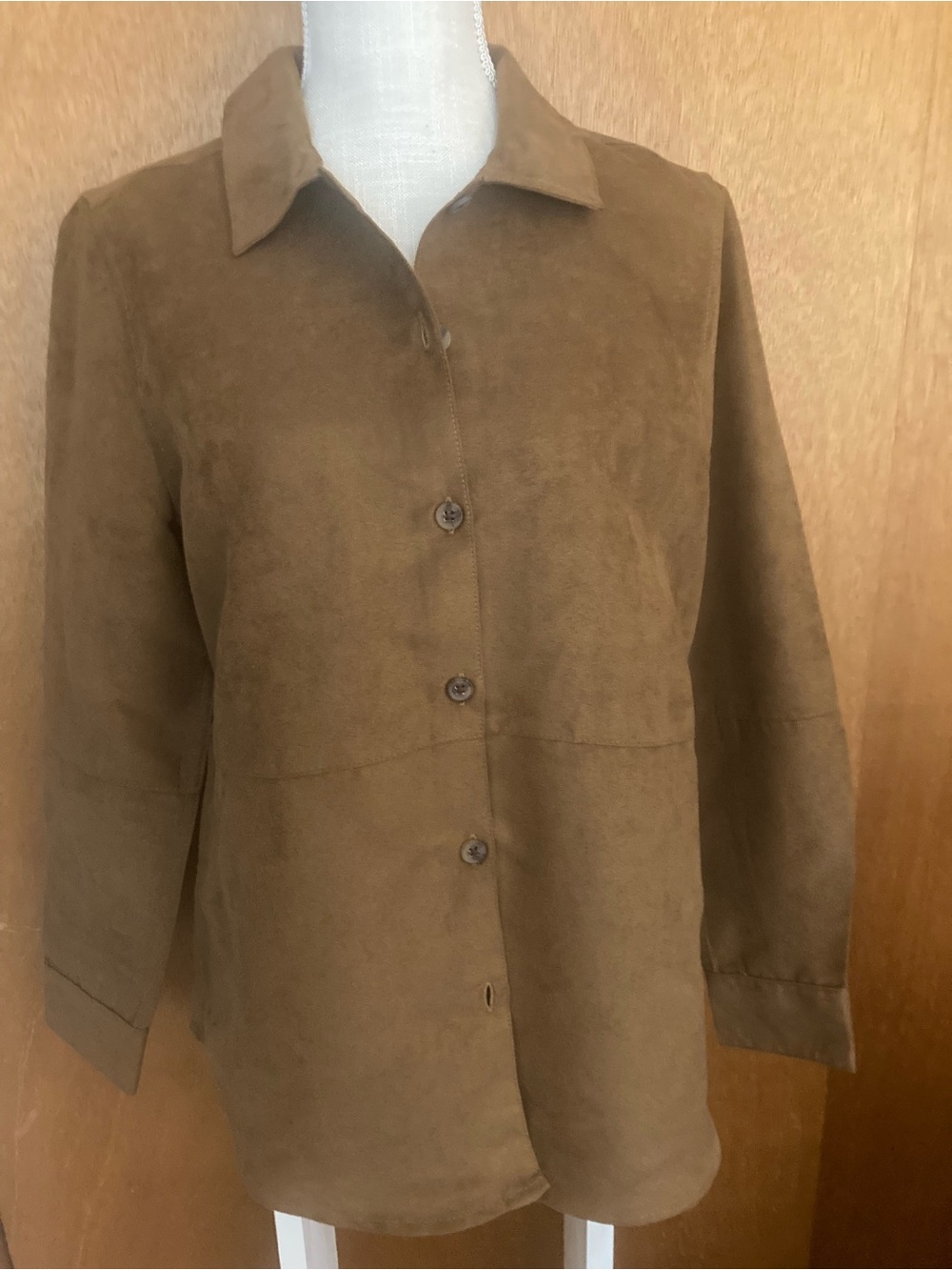 Women’s Brown Vegan Suede Button-Up Shirt